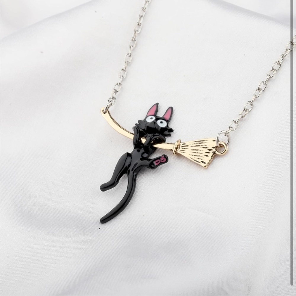 Kiki’s delivery service Jiji Black Cat on Broom Necklace - Picture 6 of 6